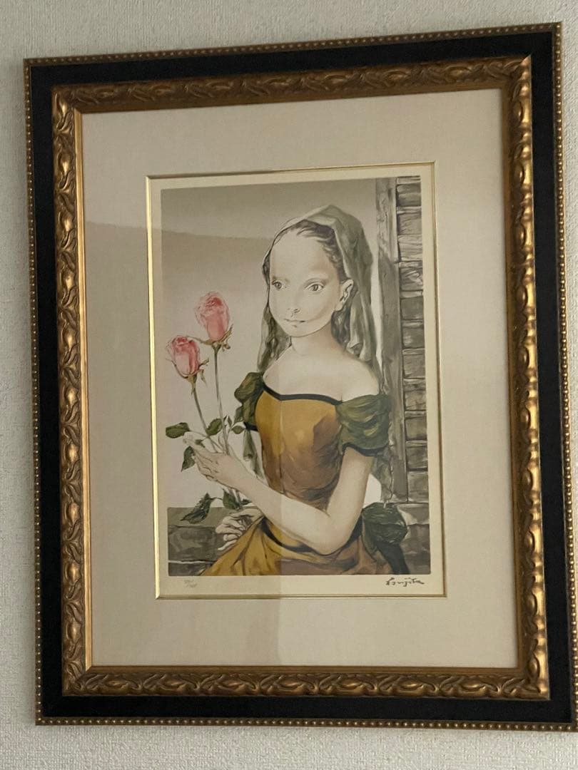限定セール　藤田嗣治 レオナールフジタ 花を持つ少女 シルクスクリーン版画