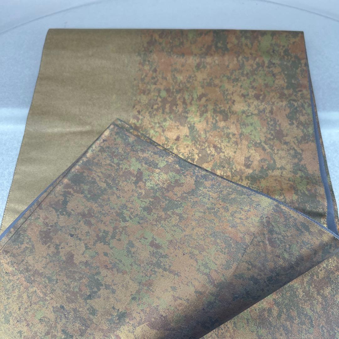【本金箔 金泥箔】シルク製 六通柄袋帯 金色と茶色のグラデーション0105