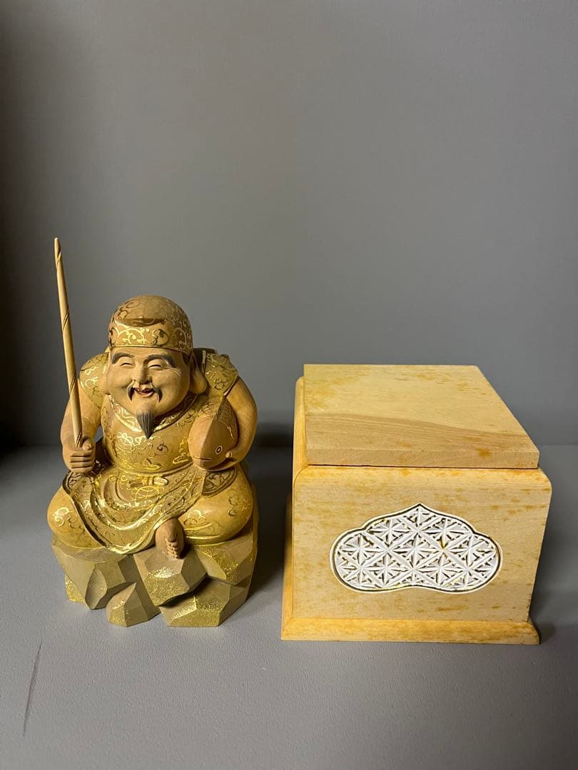 特別価格　恵比寿　大黒　セット　木彫り　彩色　手彫　柘植材　31