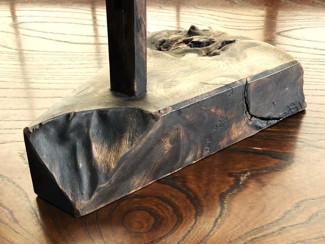 【 高低可変杢燭台 】　天然杢製　66ｃｍ　江戸時代　僅少品