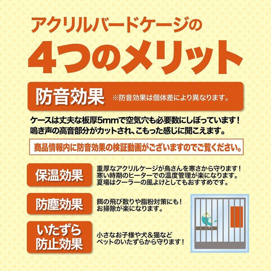 HOEI 465オカメ（ステンレス）鳥かご用 アクリルケージ 保温・防音・防塵に