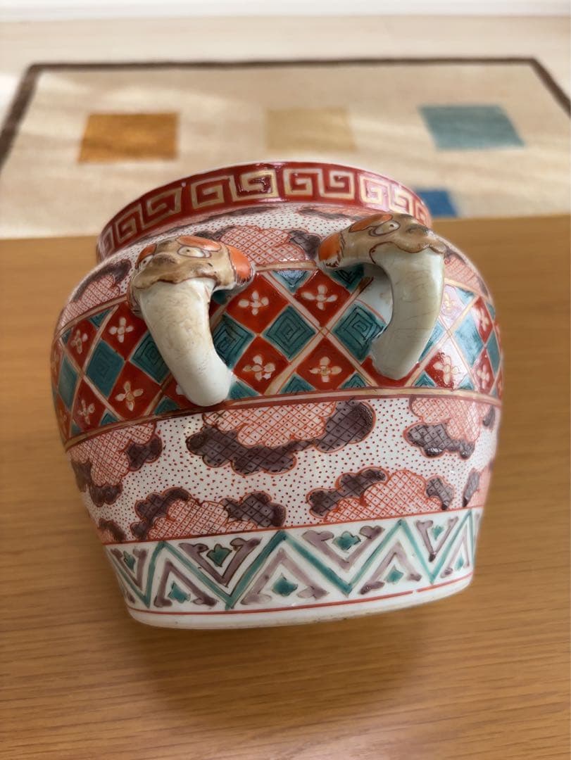 古伊万里盛期獅子耳水指 茶道具 水指 陶磁器 時代 陶芸