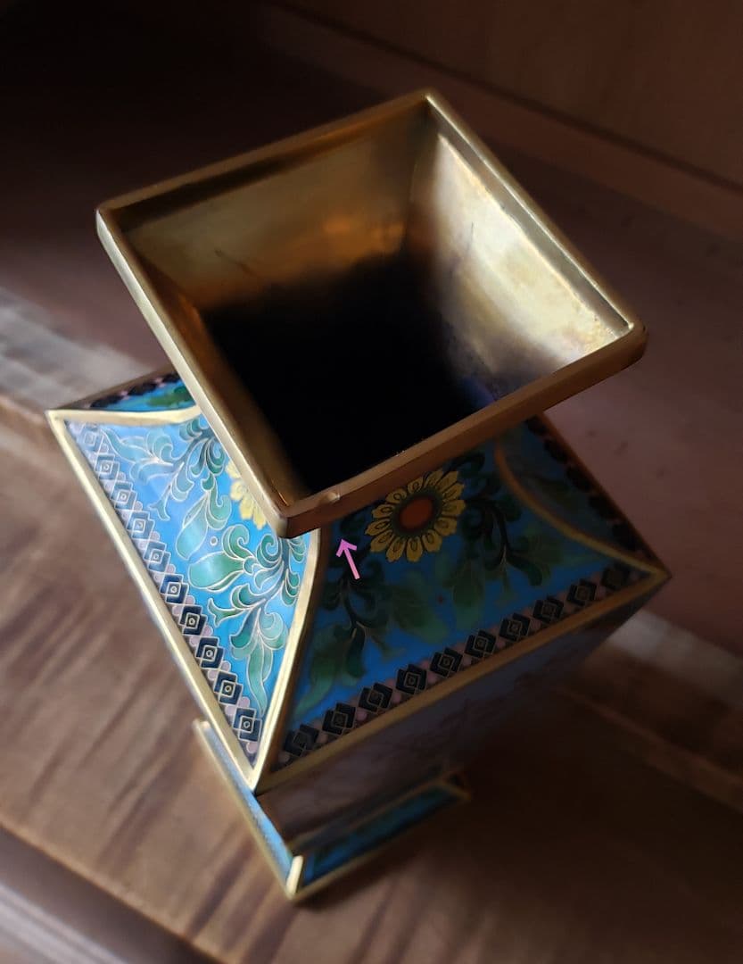 七宝 花瓶 花鳥図 台座付