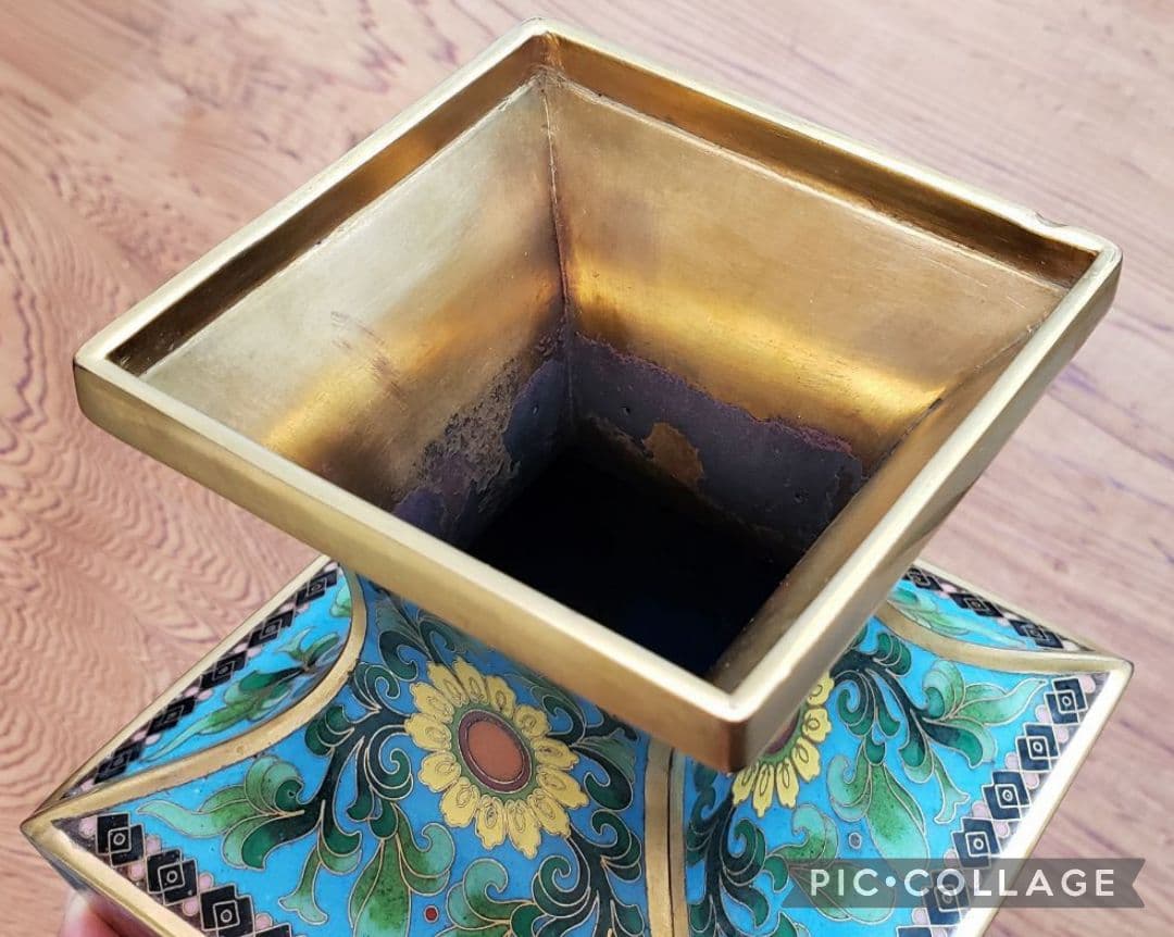 七宝 花瓶 花鳥図 台座付