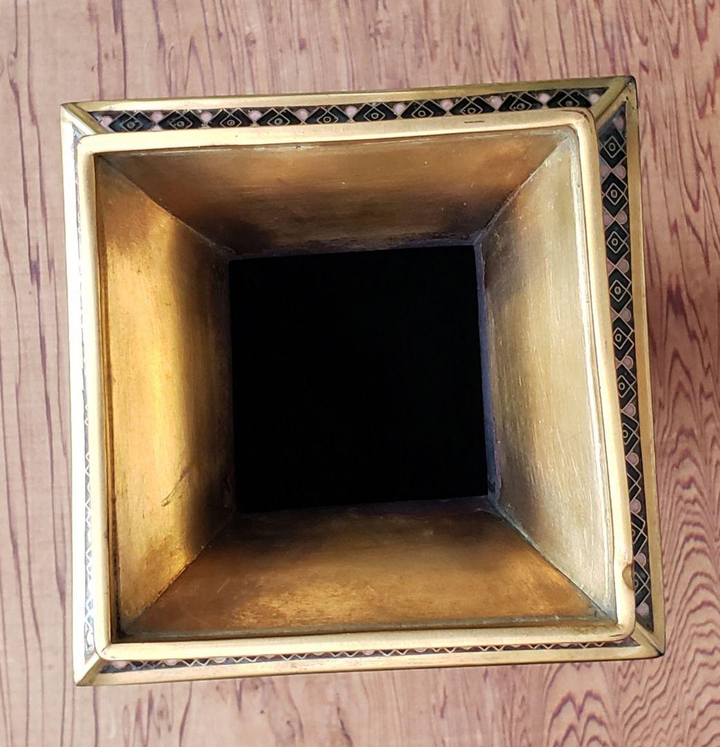 七宝 花瓶 花鳥図 台座付