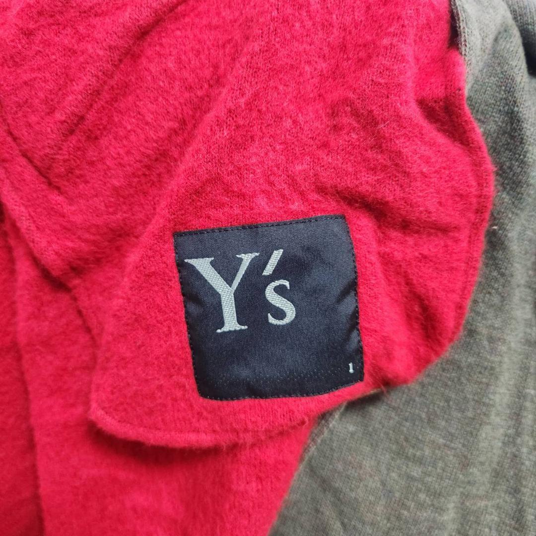 ワイズ Y's バイカラー断ち切りニットコート カーキ ロングコート L