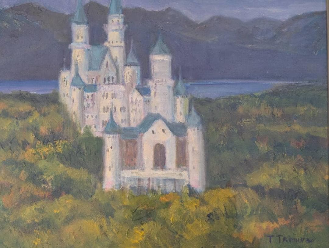 【真作】絵画　油彩6号　ノイシュヴァンシュタイン城　箱・黄袋入　X73