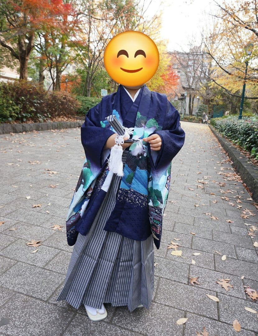 七五三 羽織袴セット 鷹デザイン 5歳 100cm ケース付き