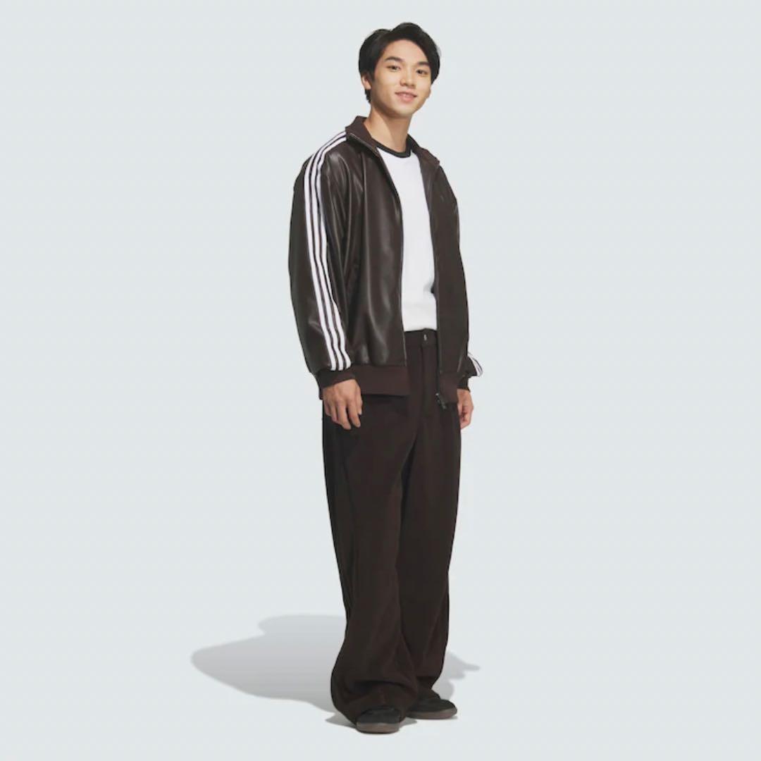 新品XL⭐️adidas フェイクレザー ジャケット ダークブラウン
