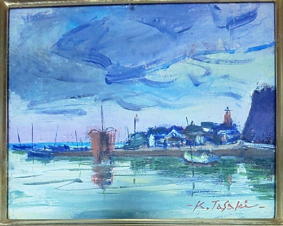 激貴重！風景画 田崎恵之 早春 有明海 新日洋会委員 油彩 真作保証