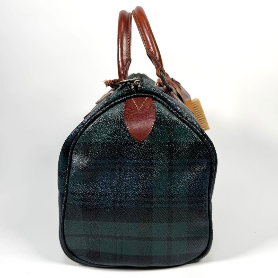 ラルフローレン ミニボストンバッグ ブラックウォッチ チェック グリーン レザー