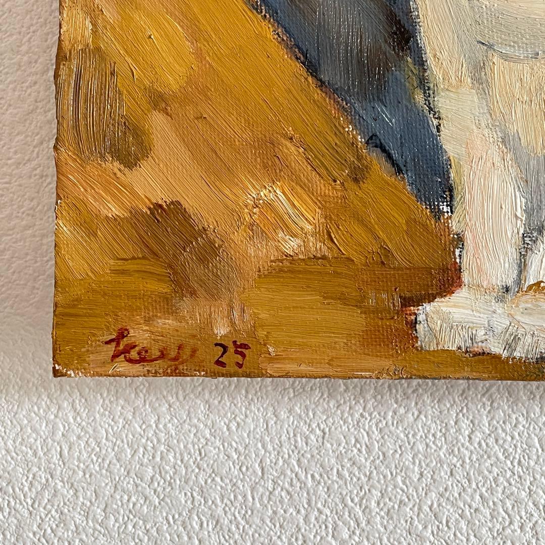 《静かに座る猫》原画｜油彩・キャンバス｜20×20cm｜2025｜一点物