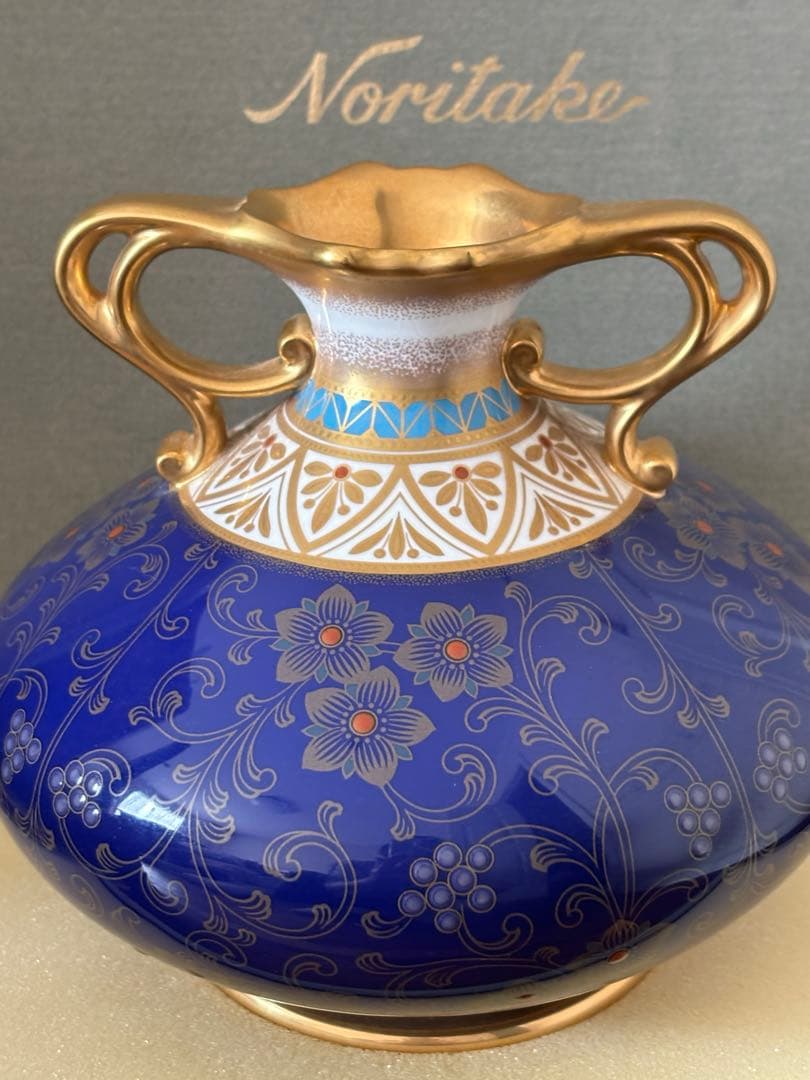 Noritake 美術品　花瓶　瑠璃金彩葡萄盛　52922 希少品　共箱付　美品