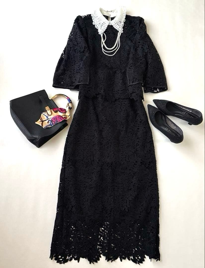 美品♡レジャ leja ドレス リーフレースカラー セットアップ ブラック M