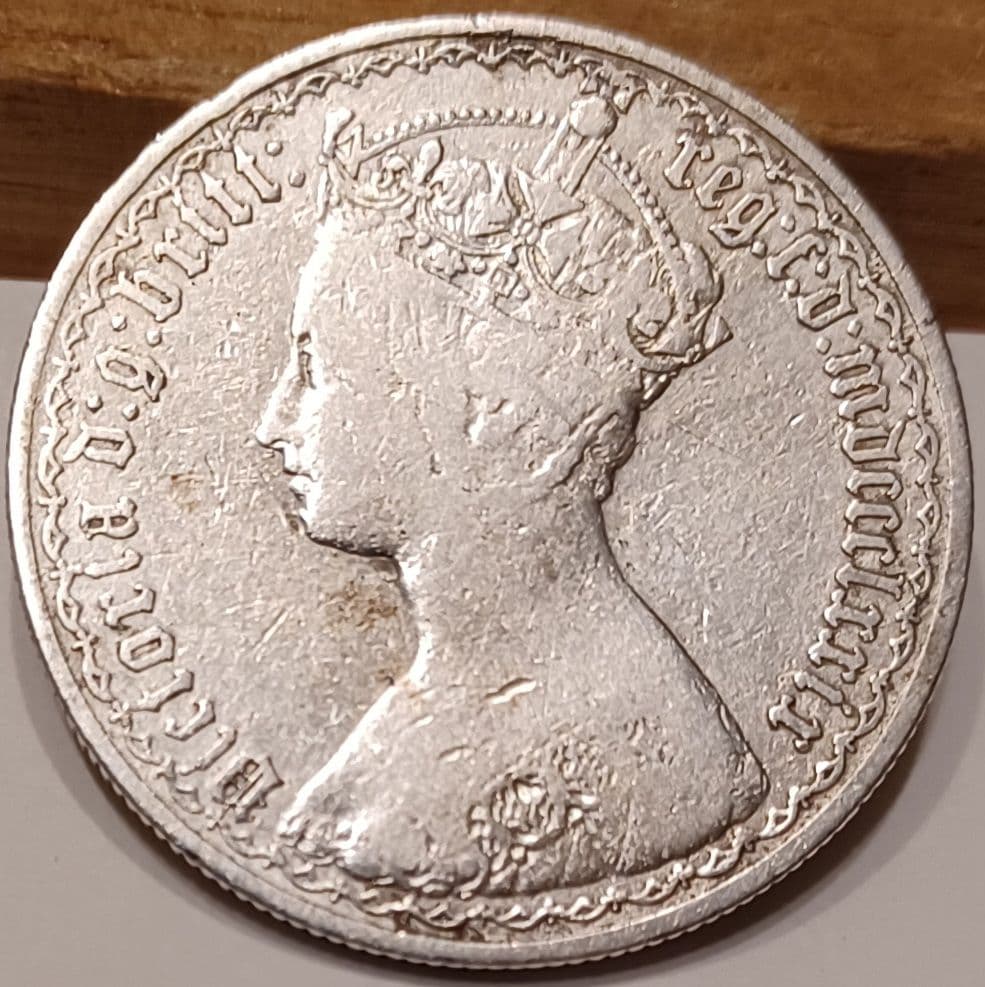 【1879年(147年前)】イギリス ゴシックフローリン銀貨 銀品位(.925)