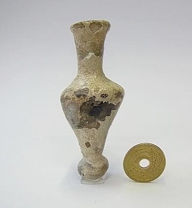 ★Y1417★古代　ガラス 化粧小瓶　銀風化　アイライン顔料壺　ローマ出土