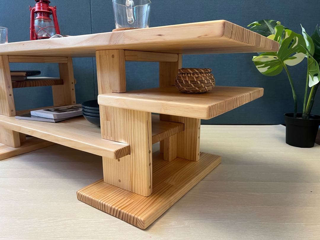 【在庫整理】 ローテーブル 木組みたっぷり収納 120cm 45cm パイン