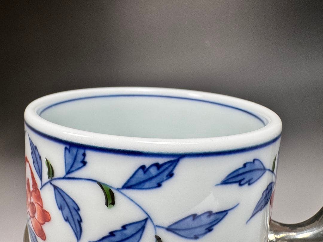 源右衛門窯 染錦花唐草 麦酒杯 共箱 黄布 源右衛門 是米木窯 有田焼 陶器