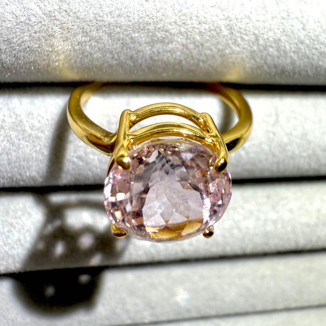 k18gp クンツァイト　ラウンド　ファセットカット　フリーサイズリング　大粒