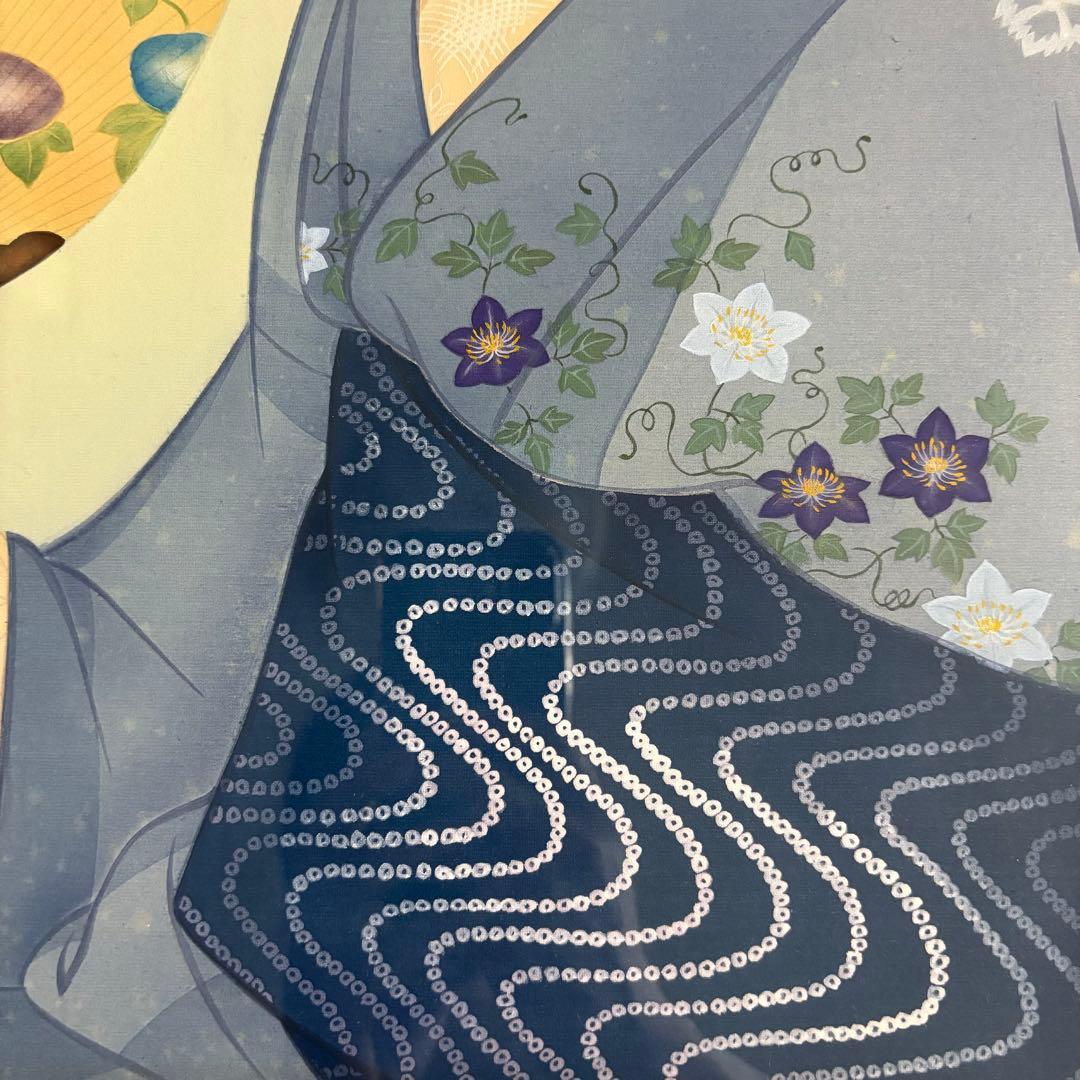堀江浮水 額装 美人画 日本画 着物