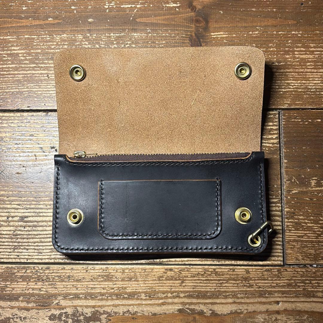 1点のみたつのハンドワックスレザー茶芯トラッカーウォレットチェーンセット