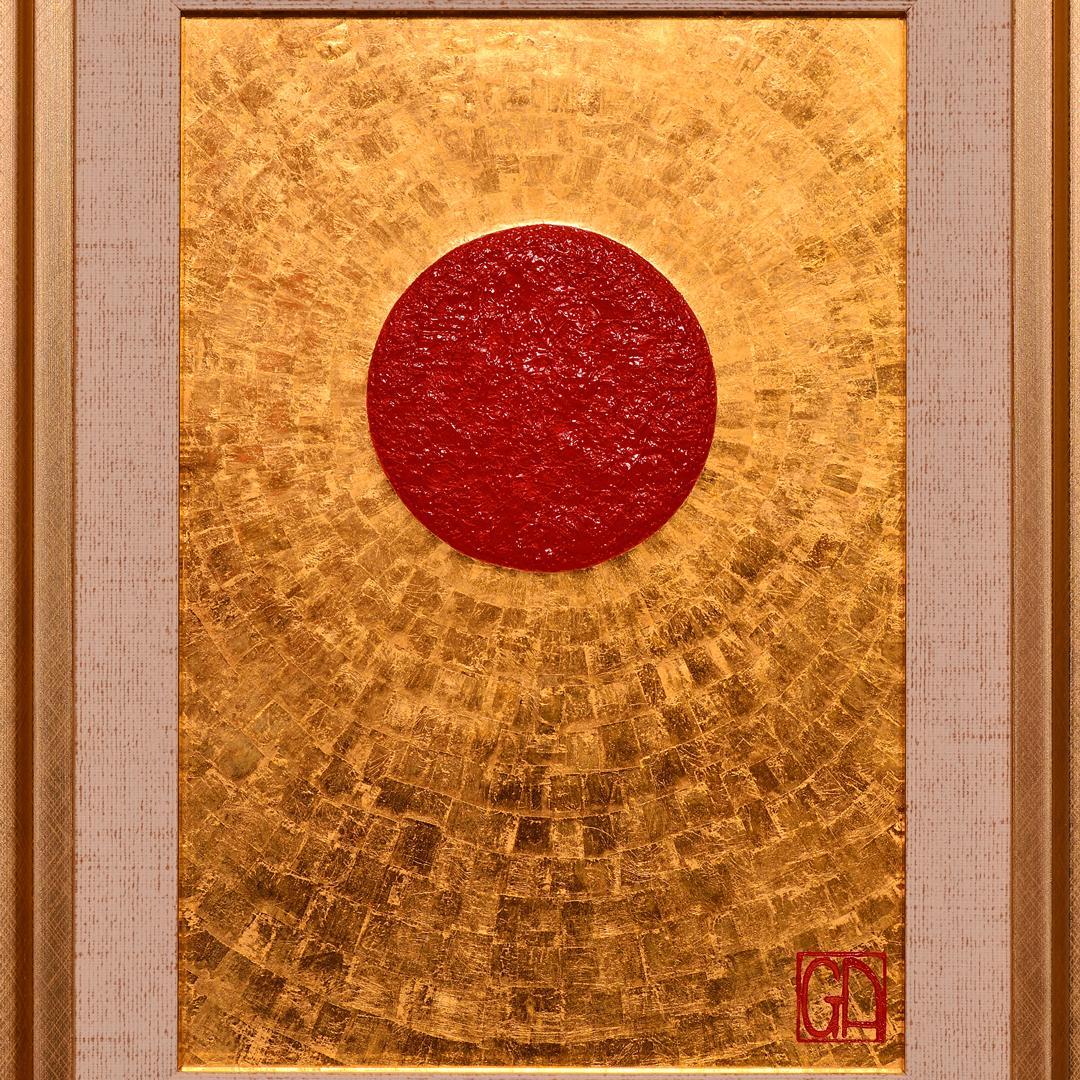 石川県金沢産24K純金箔使用●『太陽』●がんどうあつし絵画油絵膠日の丸日本輝き☆