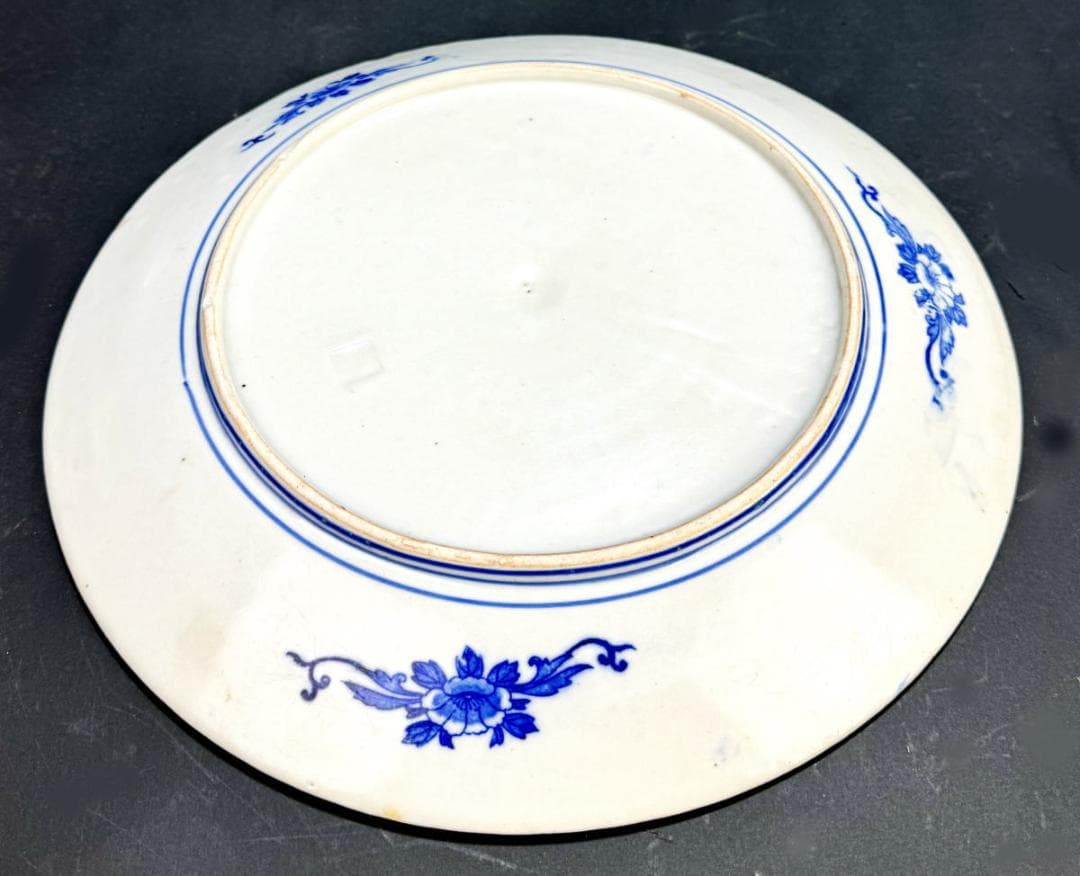 江戸時代 古伊万里 古染付上村印判松竹梅文大皿 約直径30.5cmWWTT167