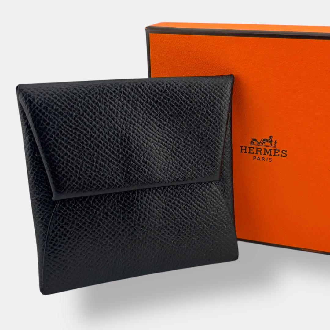 美品 エルメス バスティア ケース ブラック レザー T刻印 箱付き