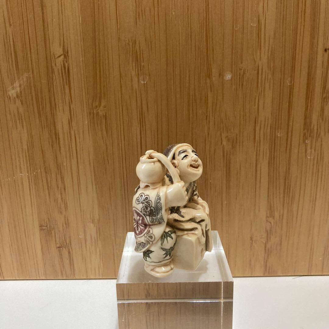 骨董 骨董品 根付け 根付 マンモス 置物 在銘 山口提げ物 彫刻