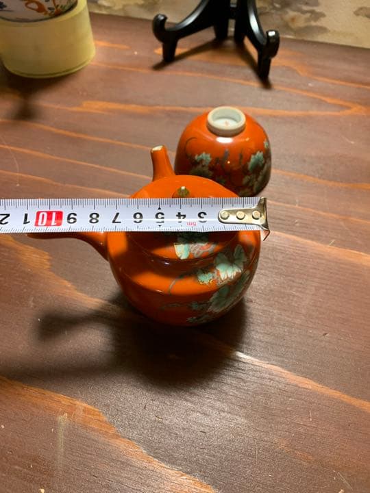 九谷焼 珊瑚紅釉 茶壺 直須 茶碗