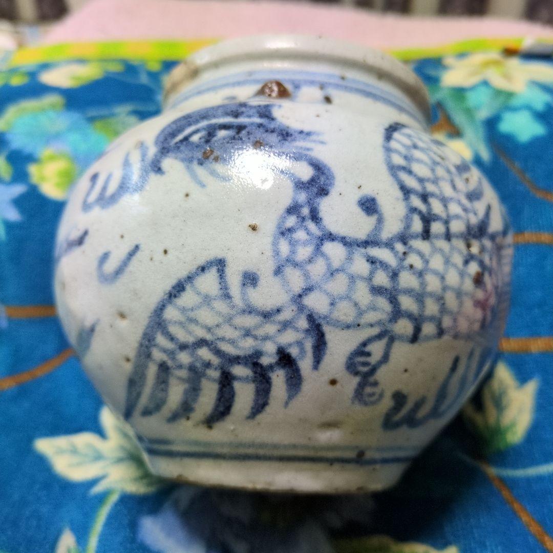超珍品　古い物です。明時代 2 龍いる 古い壺 直径8.5 cm 高さ12cm