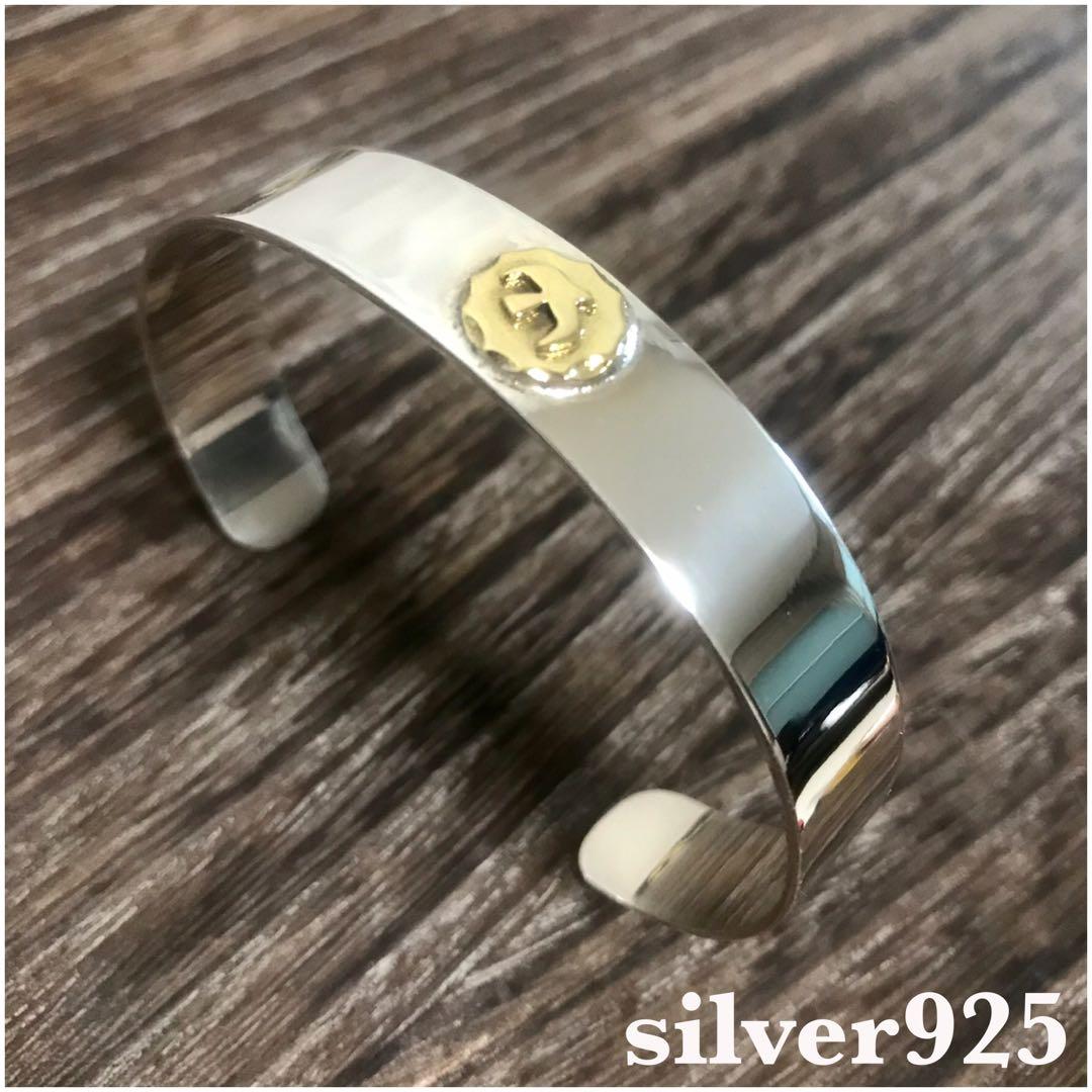 [高品質] silver925 金メタル 平打ちバングル