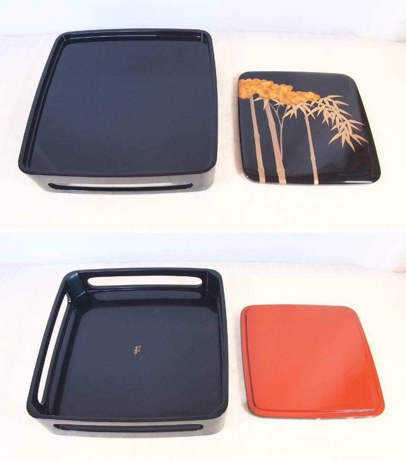 【極美品】輪島塗 わじま慶塚 竹に雲蒔絵 四段重箱 台付き 弁当箱/お重 漆器