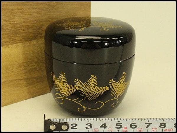 茶道具 シダ蒔絵 棗 お稽古 美品(A950)