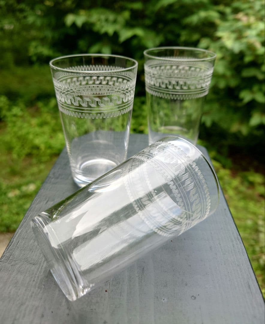 アンティーク　グラス　グラビール　小さめのコップ　三個　大正〜昭和初期　薄手