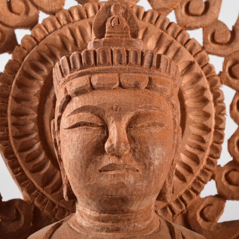 仏教美術　木彫　観音菩薩立像　仏像　置物　在銘　高さ約46cm　V　8764