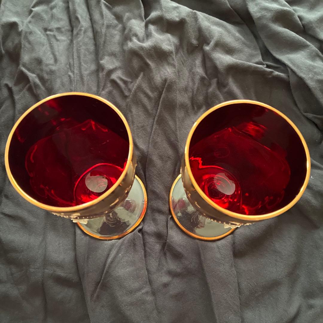 ベネチアングラス 24金 ペアグラス　ヴェネチアン　赤色　ラグーナムラノ