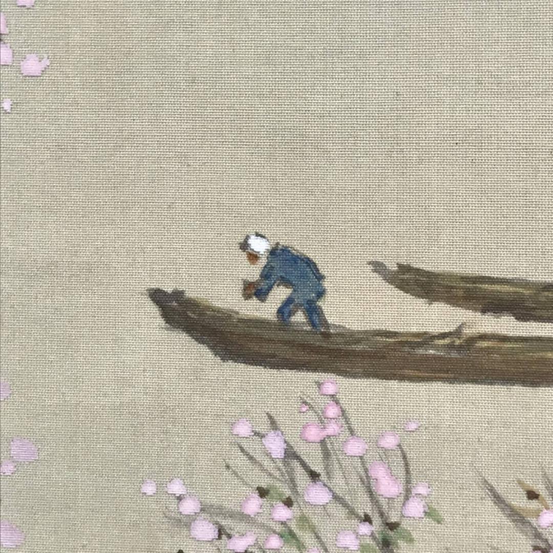 【真作】関晴風/山湖春景図/湖畔漁舟図/山水図/掛軸/名家伝来/AD-371