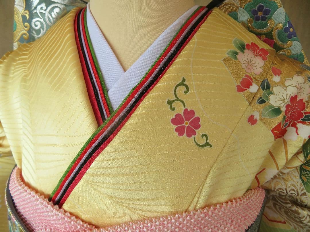 5200 振袖フルセット　正絹黄イエロー　成人式結婚式卒業式 古典御所車