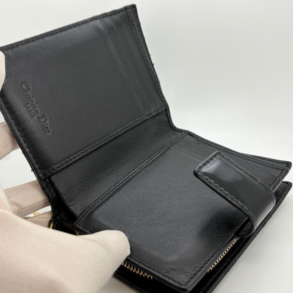 美品 Diorカナージュ 二つ折り財布 レディディオール ブラック エナメル 黒