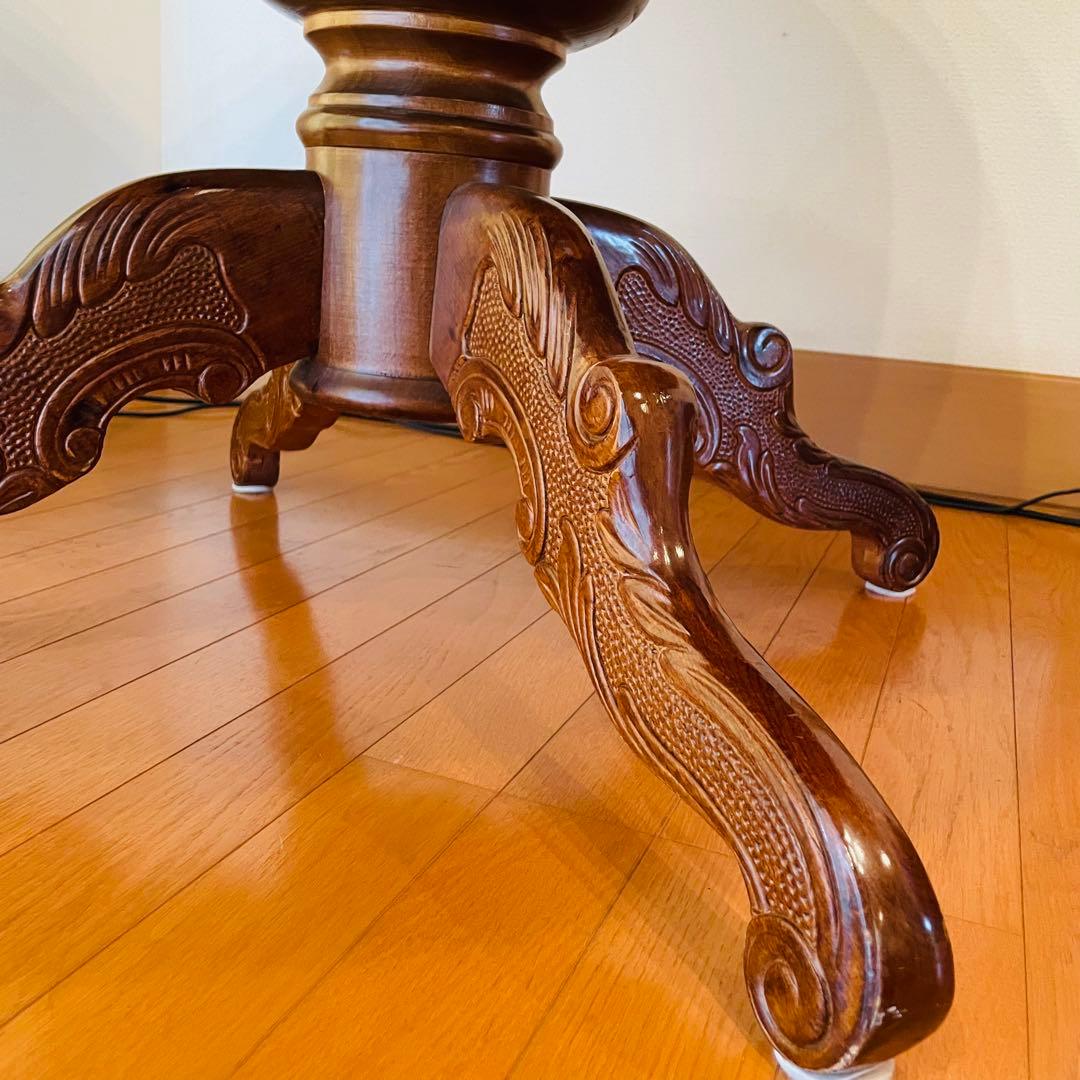 イタリア製 アンティーク調 象嵌 猫脚 丸型 ダイニングテーブル ラウンド 木