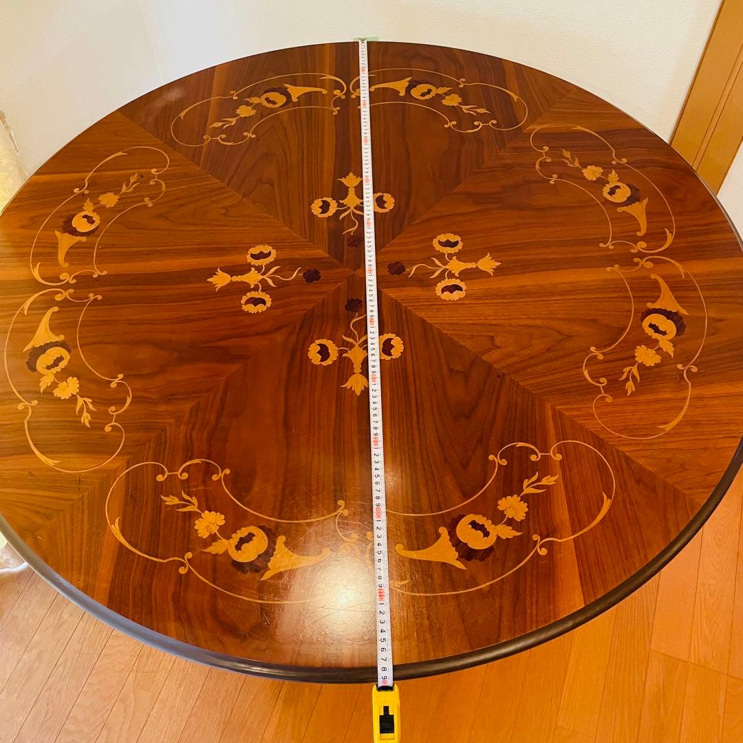 イタリア製 アンティーク調 象嵌 猫脚 丸型 ダイニングテーブル ラウンド 木