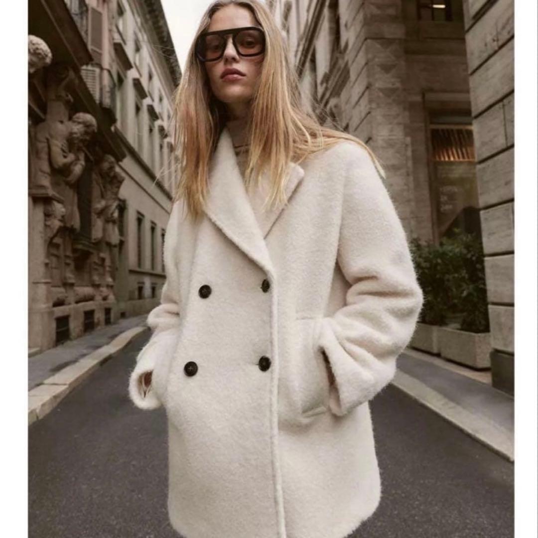 ZARA ブークレダブルブレストミディ丈コート XS