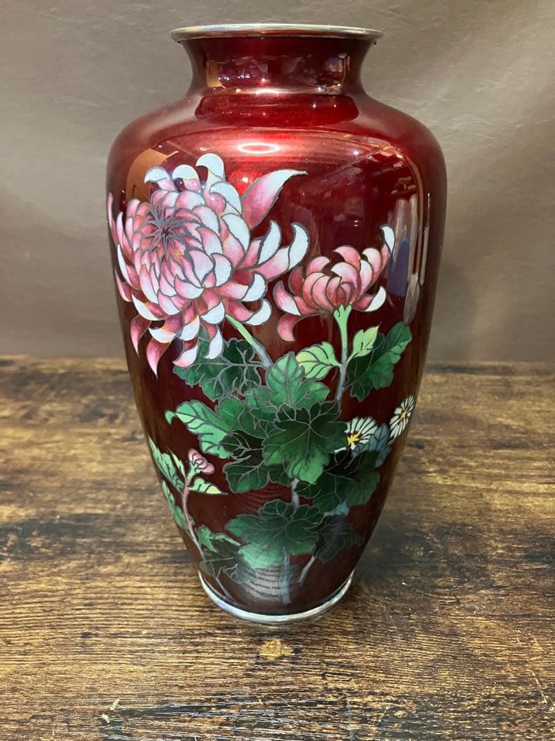 七宝焼 花瓶 菊柄 大小2個セット