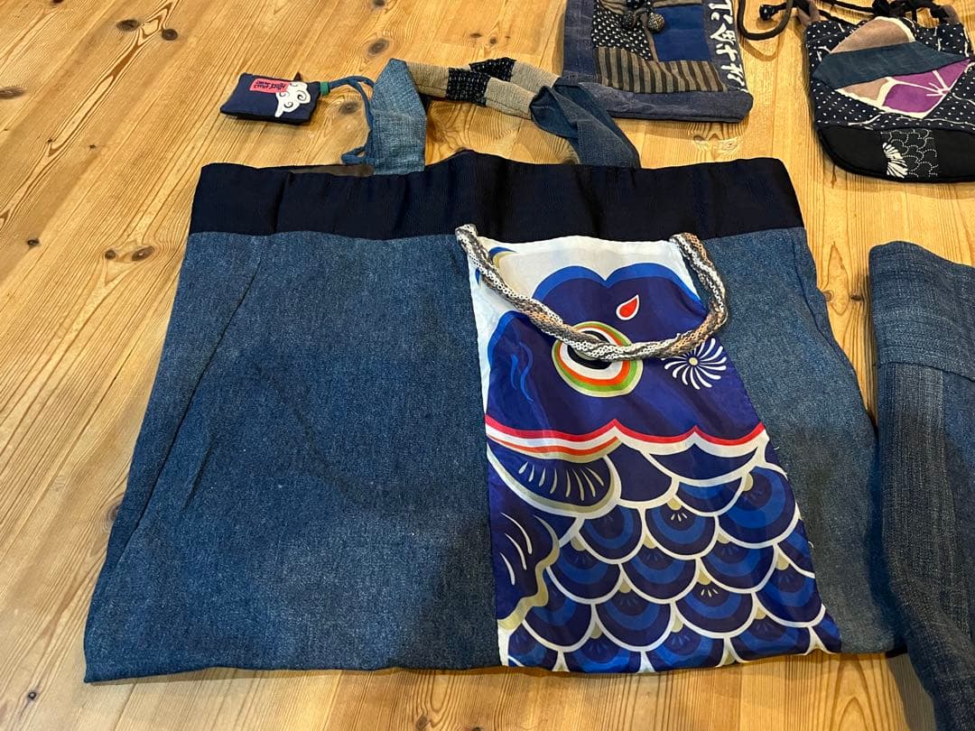 藍染　デニム古布リメイク　ハンドメイド刺し子　トートバッグ　ポーチまとめ売り5個