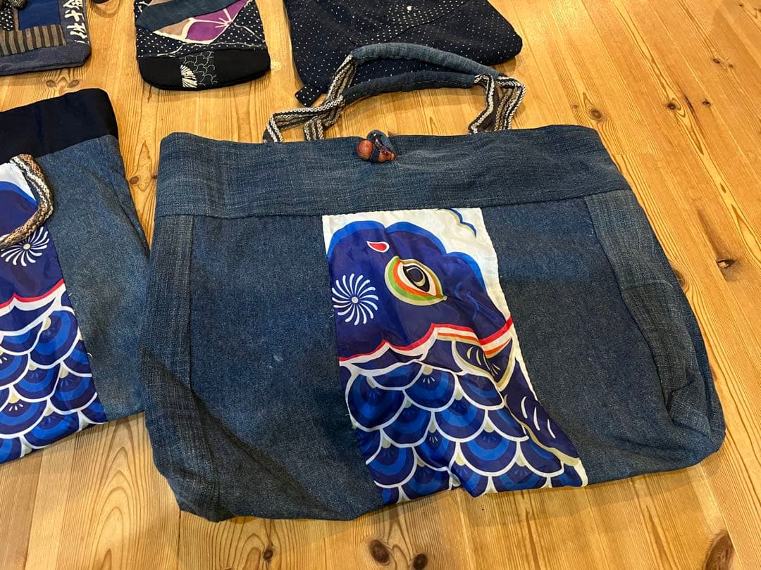 藍染　デニム古布リメイク　ハンドメイド刺し子　トートバッグ　ポーチまとめ売り5個