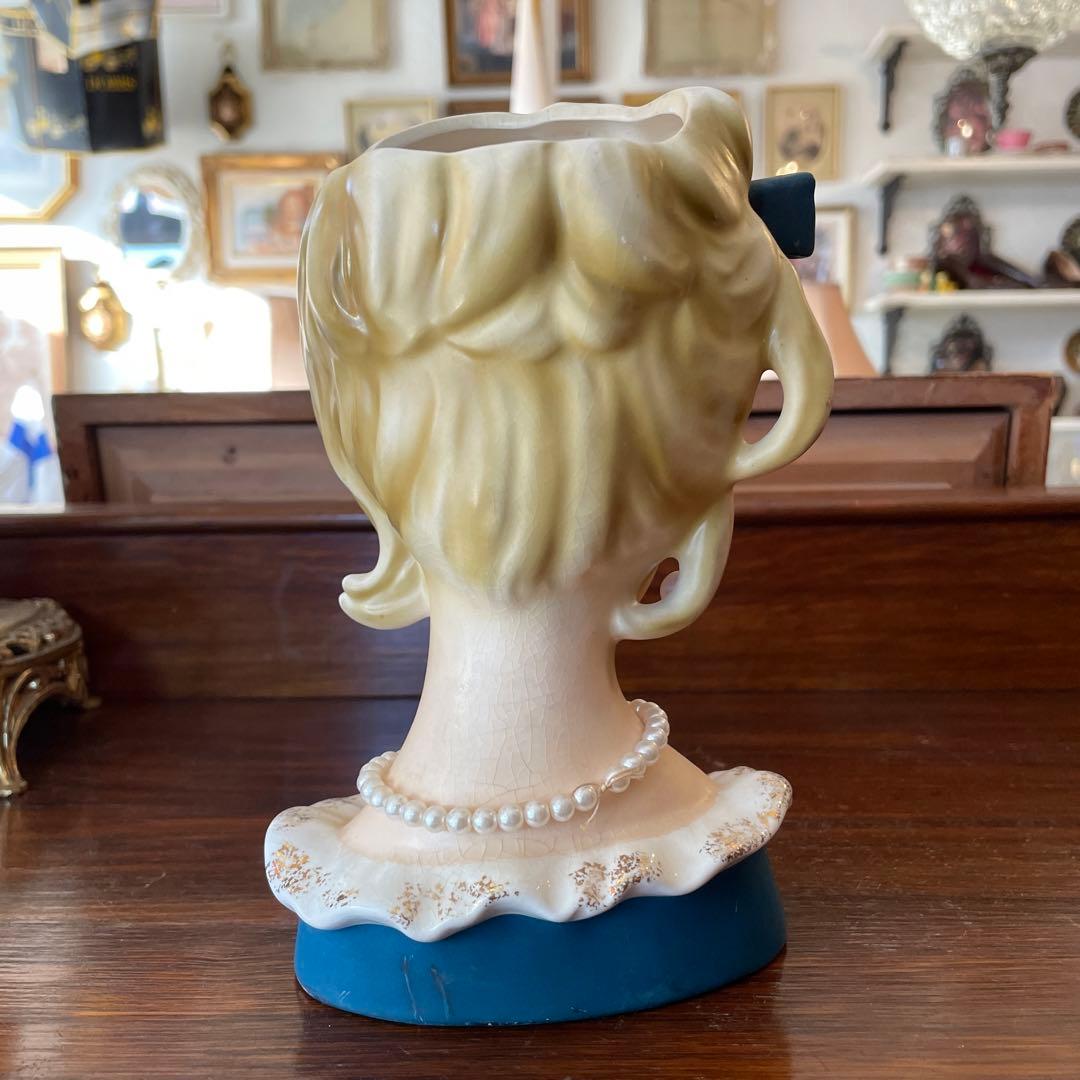 希少品Big！50's〜西洋女性の陶器花瓶アメリカアンティーク ヴィンテージ雑貨