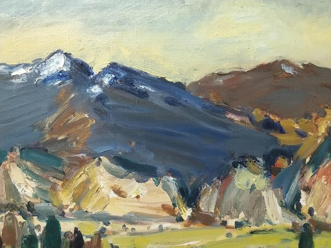 絵画「箱根初冬」 1968 F6 油絵 油彩画 風景画 アート