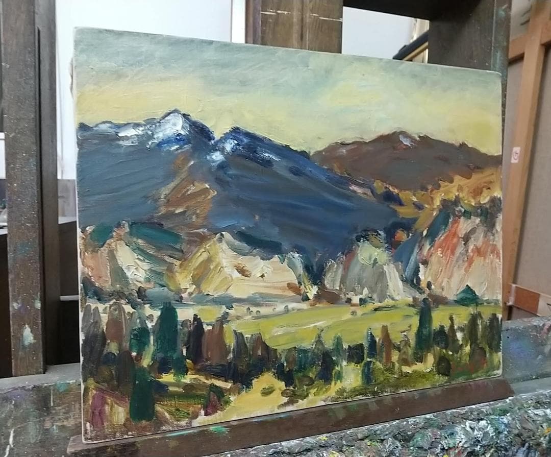 絵画「箱根初冬」 1968 F6 油絵 油彩画 風景画 アート