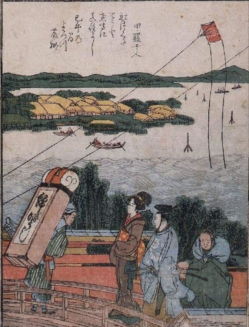 葛飾北斎作　浮世絵版画「絵本　隅田川両岸一覧」上巻　越前和紙複製画